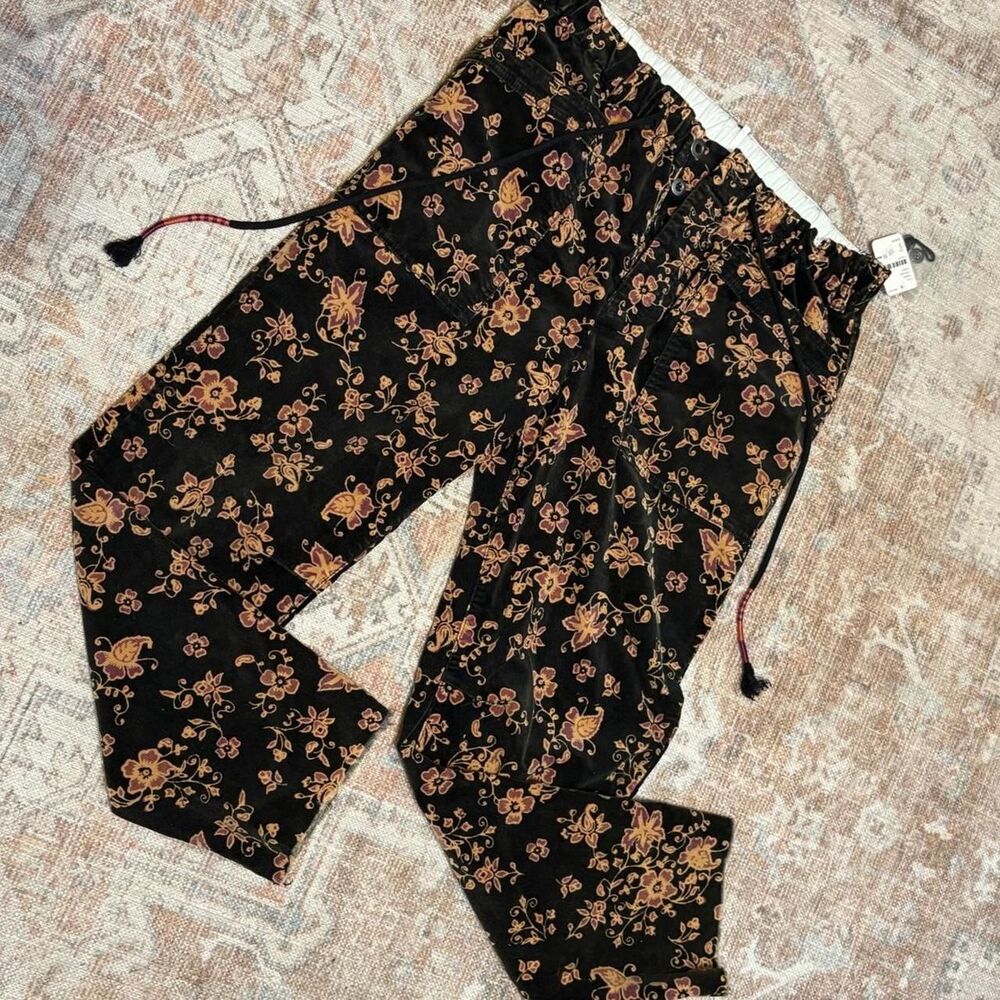 Free People Cottage Boho Corduroy Floral Pants NWT
